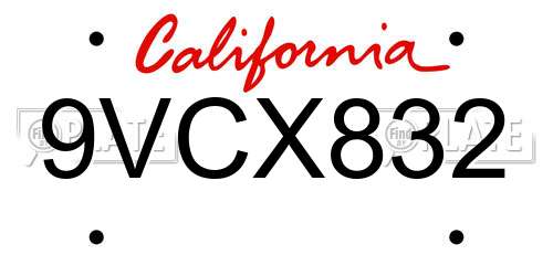 9VCX832 California License Plate