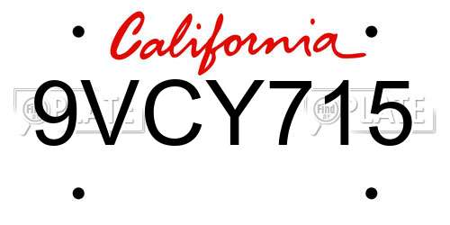 9VCY715 California License Plate