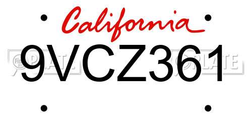 9VCZ361 California License Plate