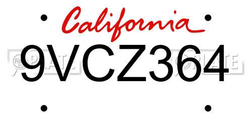 9VCZ364 California License Plate