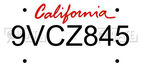 9VCZ845 California License Plate