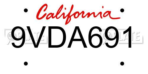 9VDA691 California License Plate