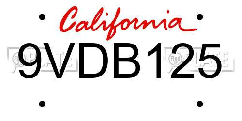 9VDB125 California License Plate