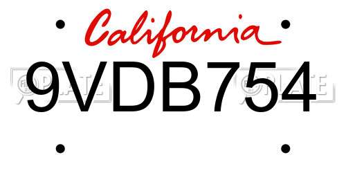 9VDB754 California License Plate