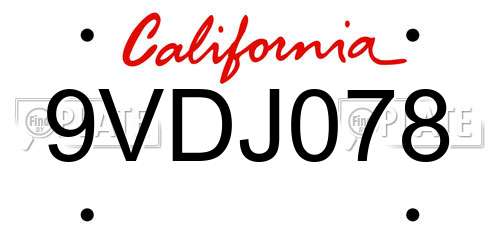 9VDJ078 California License Plate