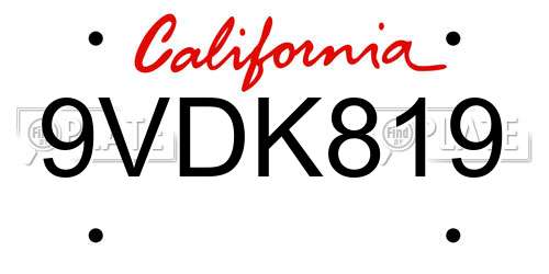 9VDK819 California License Plate