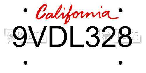 9VDL328 California License Plate