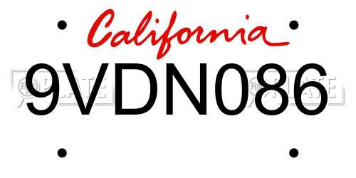 9VDN086 California License Plate