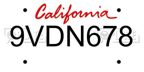 9VDN678 California License Plate