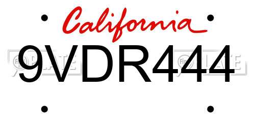 9VDR444 California License Plate