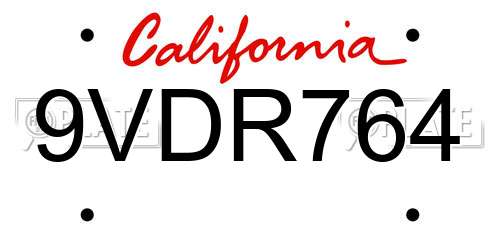9VDR764 California License Plate