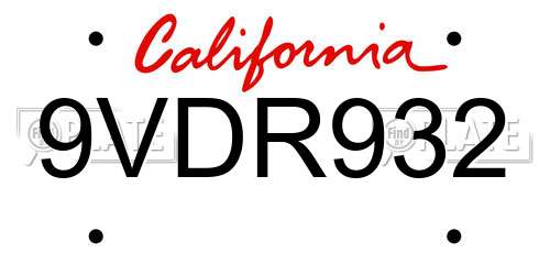 9VDR932 California License Plate