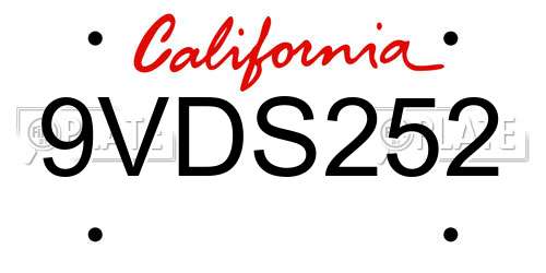 9VDS252 California License Plate