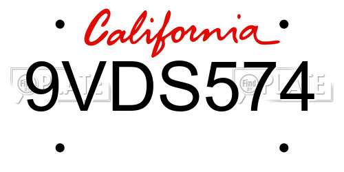 9VDS574 California License Plate