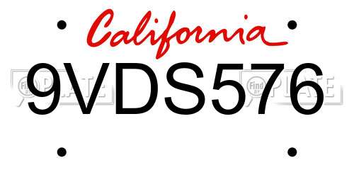 9VDS576 California License Plate