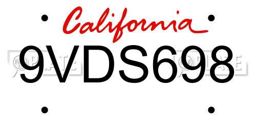 9VDS698 California License Plate