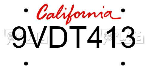 9VDT413 California License Plate