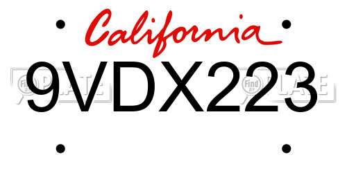 9VDX223 California License Plate