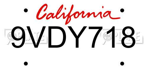 9VDY718 California License Plate