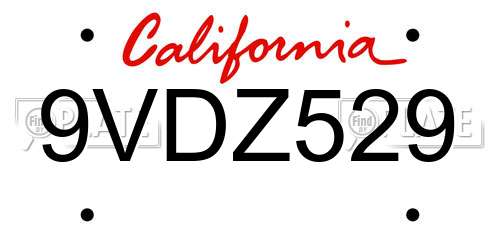 9VDZ529 California License Plate