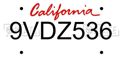 9VDZ536 California License Plate