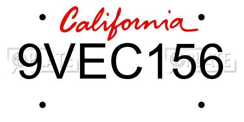 9VEC156 California License Plate