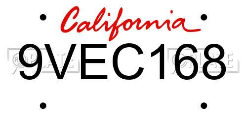 9VEC168 California License Plate