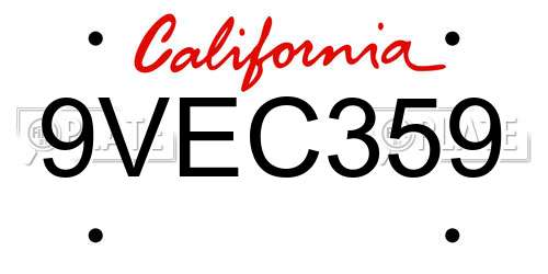 9VEC359 California License Plate