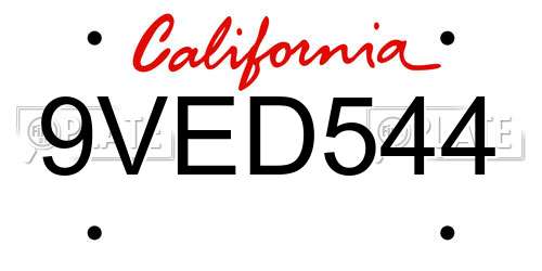 9VED544 California License Plate