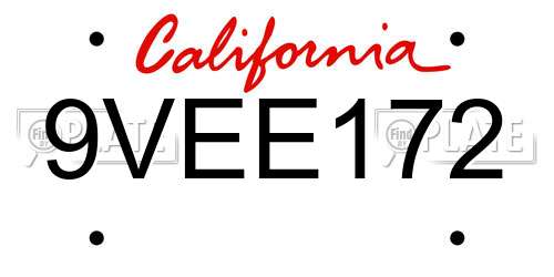 9VEE172 California License Plate