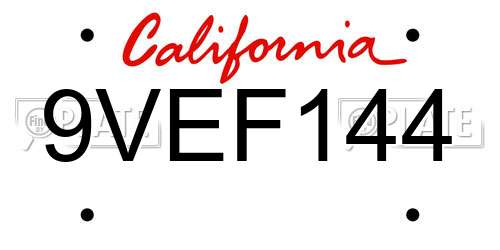 9VEF144 California License Plate