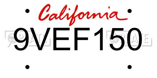 9VEF150 California License Plate