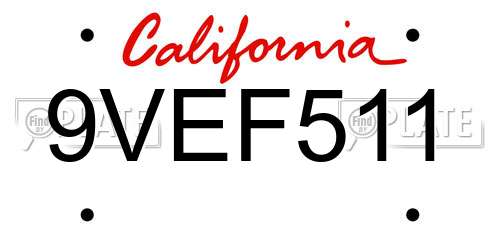 9VEF511 California License Plate