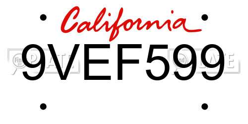 9VEF599 California License Plate