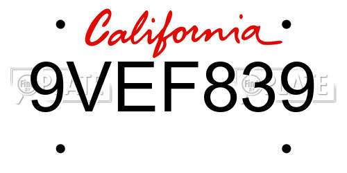 9VEF839 California License Plate