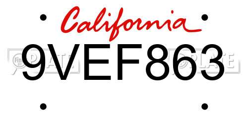 9VEF863 California License Plate