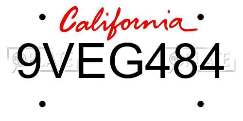 9VEG484 California License Plate