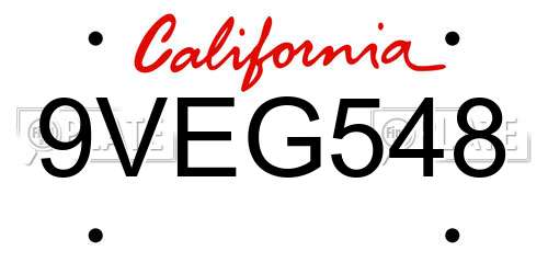 9VEG548 California License Plate