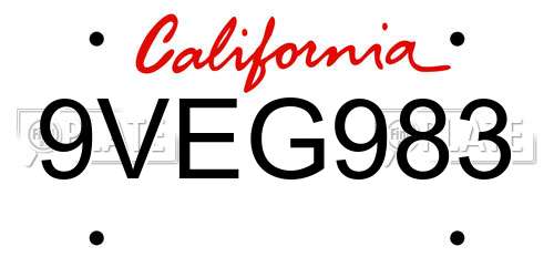 9VEG983 California License Plate