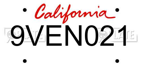 9VEN021 California License Plate