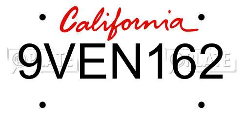 9VEN162 California License Plate