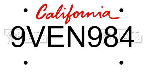 9VEN984 California License Plate
