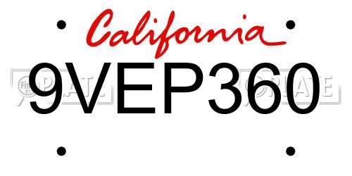 9VEP360 California License Plate