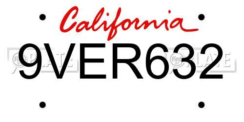 9VER632 California License Plate