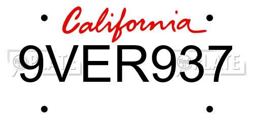 9VER937 California License Plate