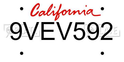 9VEV592 California License Plate