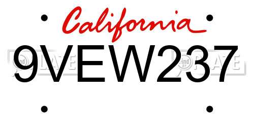 9VEW237 California License Plate