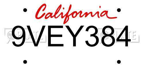 9VEY384 California License Plate