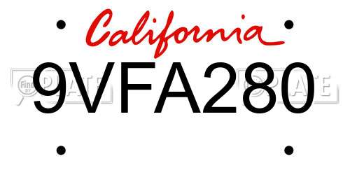 9VFA280 California License Plate