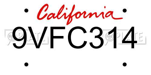 9VFC314 California License Plate